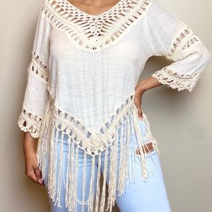 ❤ REBELLION Swimwear cover up beach crochet sexy lingerie w/ fringe tunic summer
